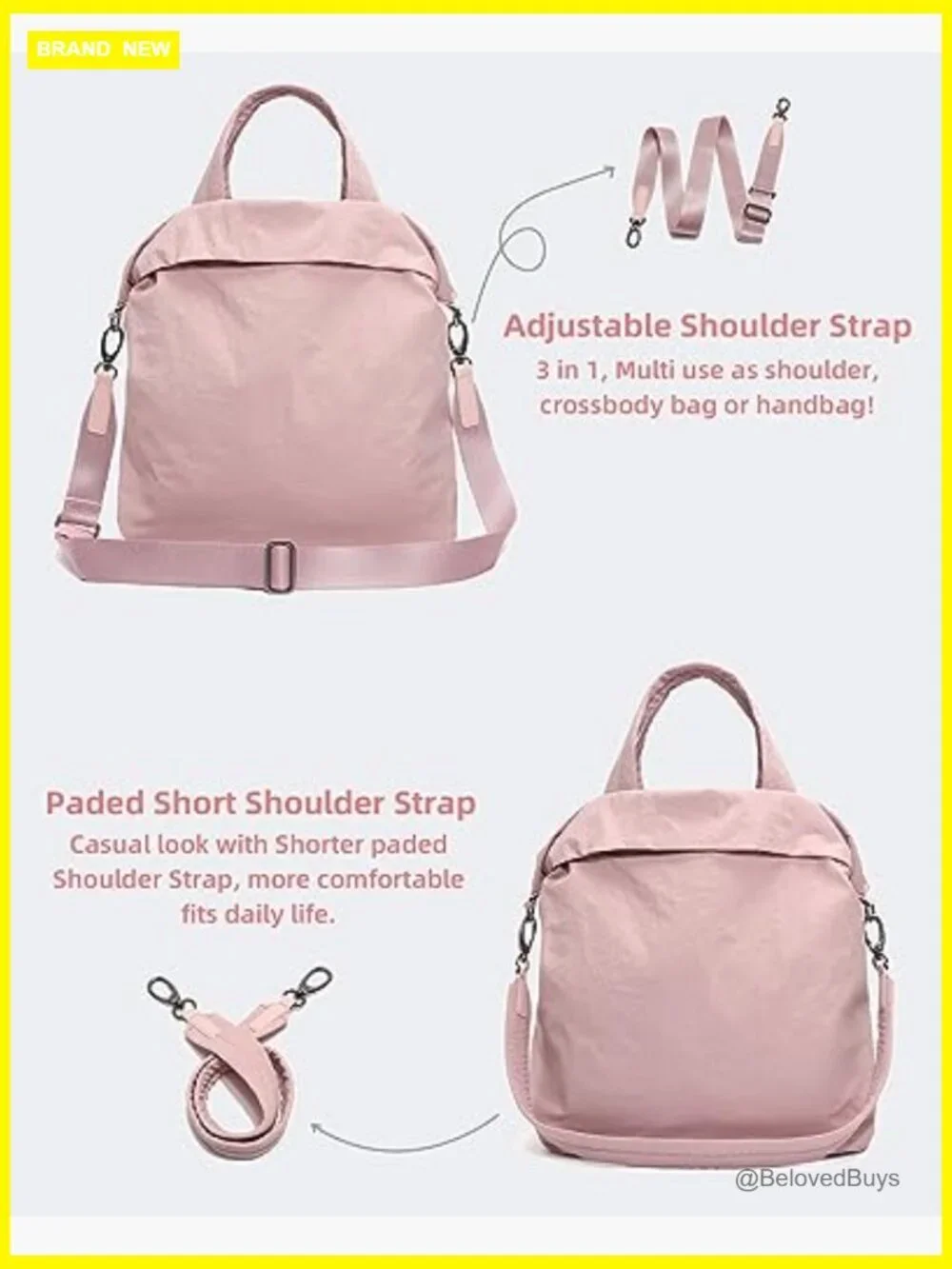 Large Nylon Hobo Tote Bag with Straps, 19L for Travel Gym